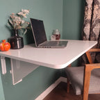 Wall-Mounted Folding Murphy Table with Shelves for Home Office - White, Medium