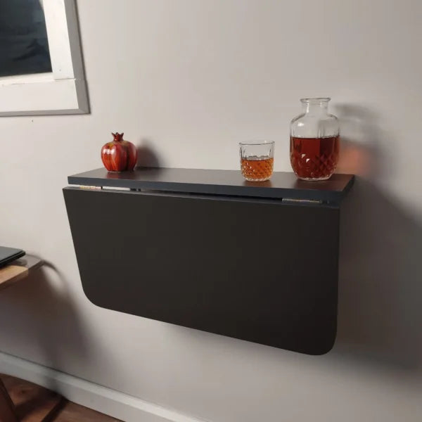 Wall-Mounted Folding Murphy Table with Shelves for Home Office - White, Medium