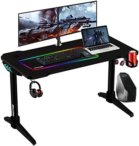 48-Inch Gaming Desk with LED Lights, Glossy Waterproof Top - 5 Feet