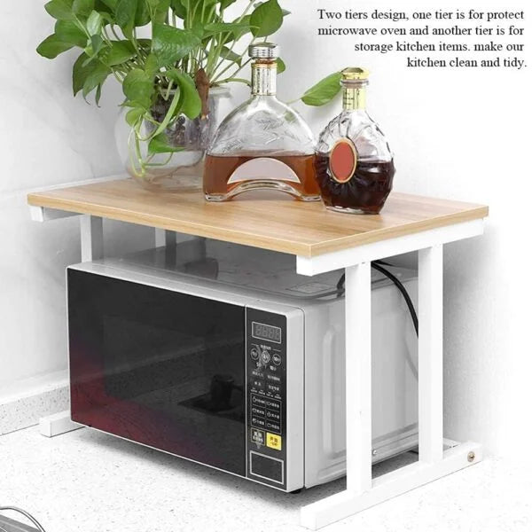 Microwave Shelf Storage Rack Utility Storage Shelf Rack Organizer Adjustable - light brown, Large
