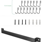 Kitchen Rail with 15 Hooks, 16 Inch Wall Mounted Hanging Utensil Rack.