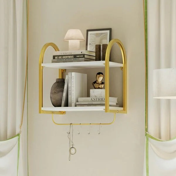 3 Tier Wall Shelves for Bathroom with Towel Bar and Hooks - Small
