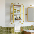 3 Tier Wall Shelves for Bathroom with Towel Bar and Hooks - Small
