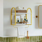 3 Tier Wall Shelves for Bathroom with Towel Bar and Hooks - Small