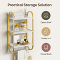 3 Tier Wall Shelves for Bathroom with Towel Bar and Hooks - Small