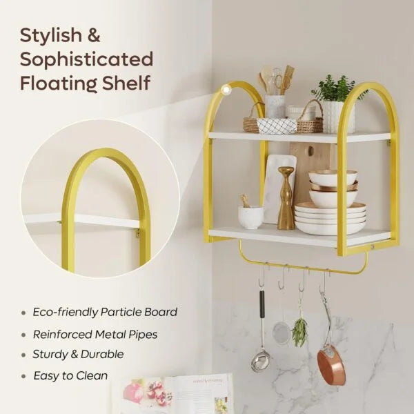 3 Tier Wall Shelves for Bathroom with Towel Bar and Hooks - Small