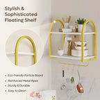 3 Tier Wall Shelves for Bathroom with Towel Bar and Hooks - Small