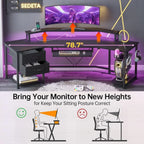 79" Gaming Desk, Computer Desk with 2 Fabric Drawers & LED Light, L Shaped Gaming Desk with Storage Shelf for Home Office, Carbon Fiber Black - Carbon Fiber, White