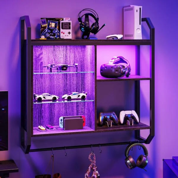 Bestier Gaming Wall Mounted Adjustable Shelf, with 6 S-Hook
