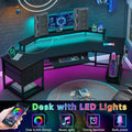 79" Gaming Desk, Computer Desk with 2 Fabric Drawers & LED Light, L Shaped Gaming Desk with Storage Shelf for Home Office, Carbon Fiber Black - Carbon Fiber, White