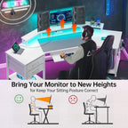 79" Gaming Desk, Computer Desk with 2 Fabric Drawers & LED Light, L Shaped Gaming Desk with Storage Shelf for Home Office, Carbon Fiber Black - Carbon Fiber, White