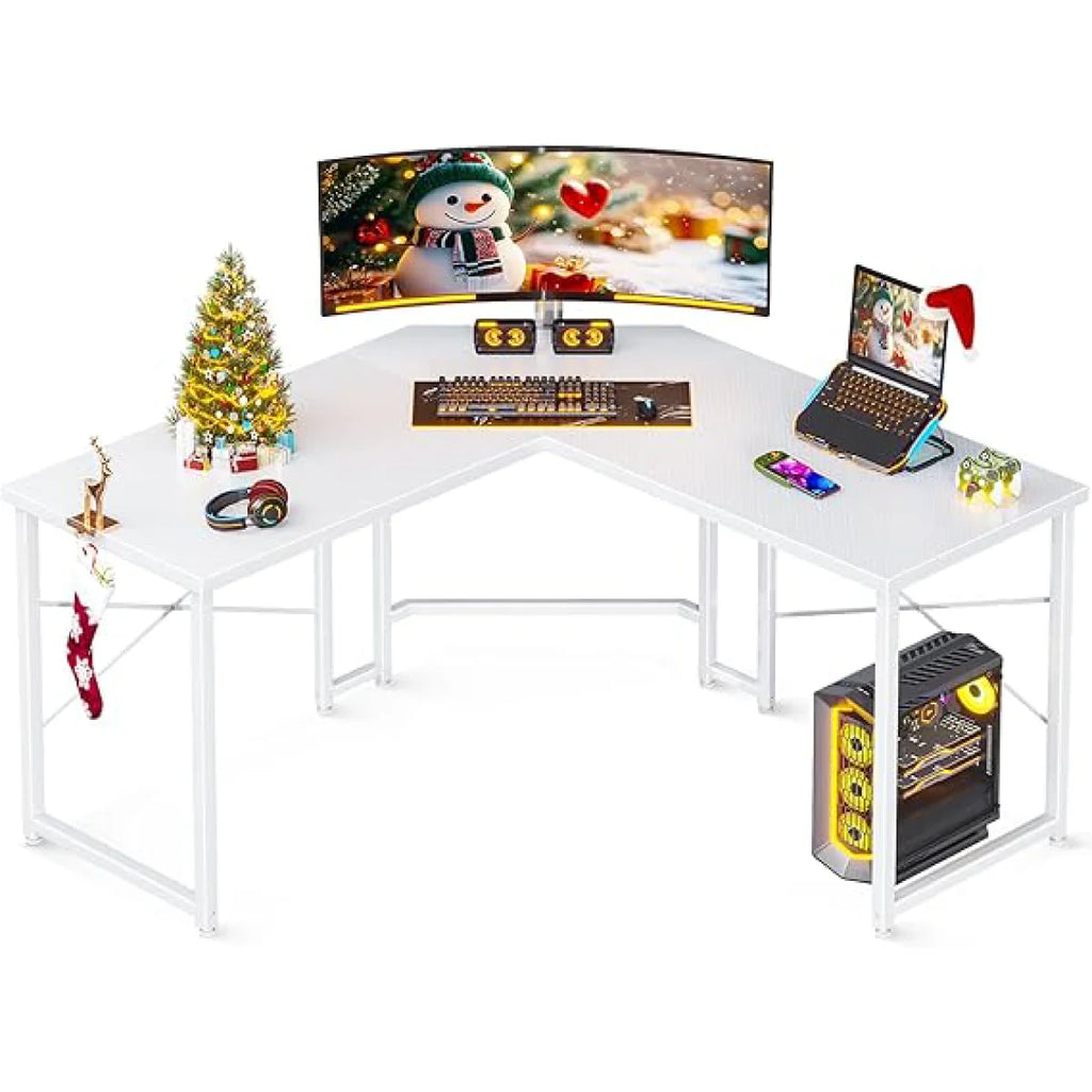 L Shaped Gaming Desk, Corner Desk Gaming Table for Home Office, Computer Desk Study Writing Workstation for Small Space, Easy to Assemble, 51 inch - White, 51inch