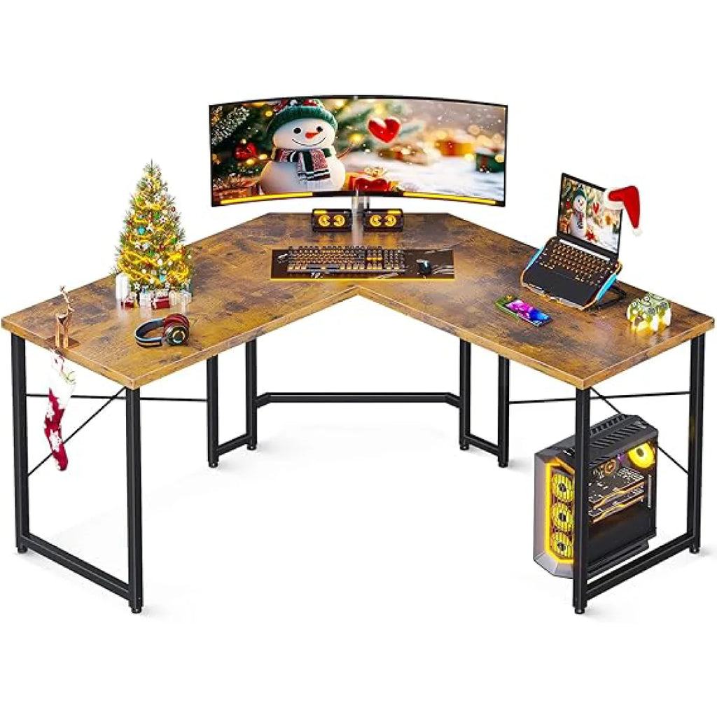 L Shaped Gaming Desk, Corner Desk Gaming Table for Home Office, Computer Desk Study Writing Workstation for Small Space, Easy to Assemble, 51 inch - White, 51inch