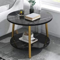 Elegant and Functional Double Layers Marble Side Table Set - Black