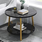 Elegant and Functional Double Layers Marble Side Table Set - Black