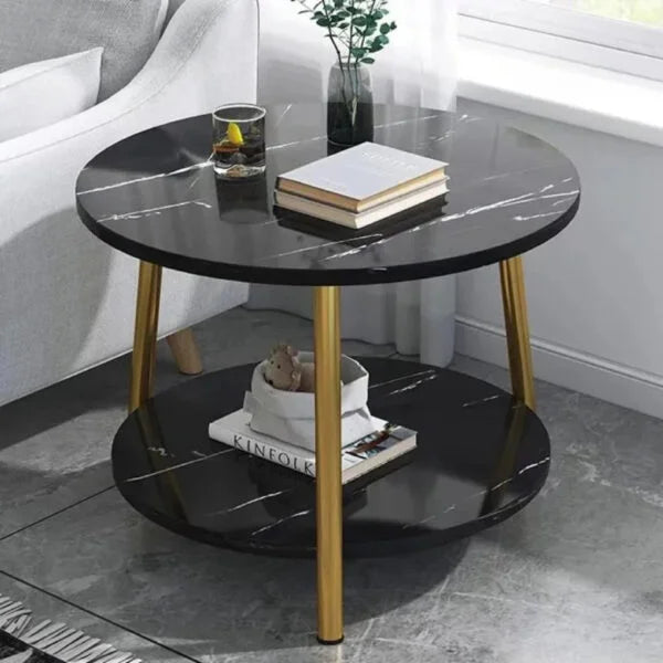 Elegant and Functional Double Layers Marble Side Table Set - Black