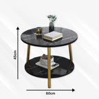 Elegant and Functional Double Layers Marble Side Table Set - Black
