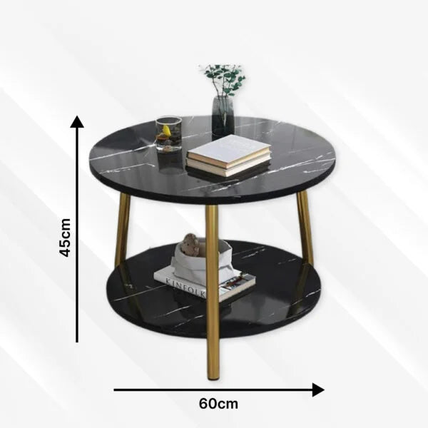 Elegant and Functional Double Layers Marble Side Table Set - Black