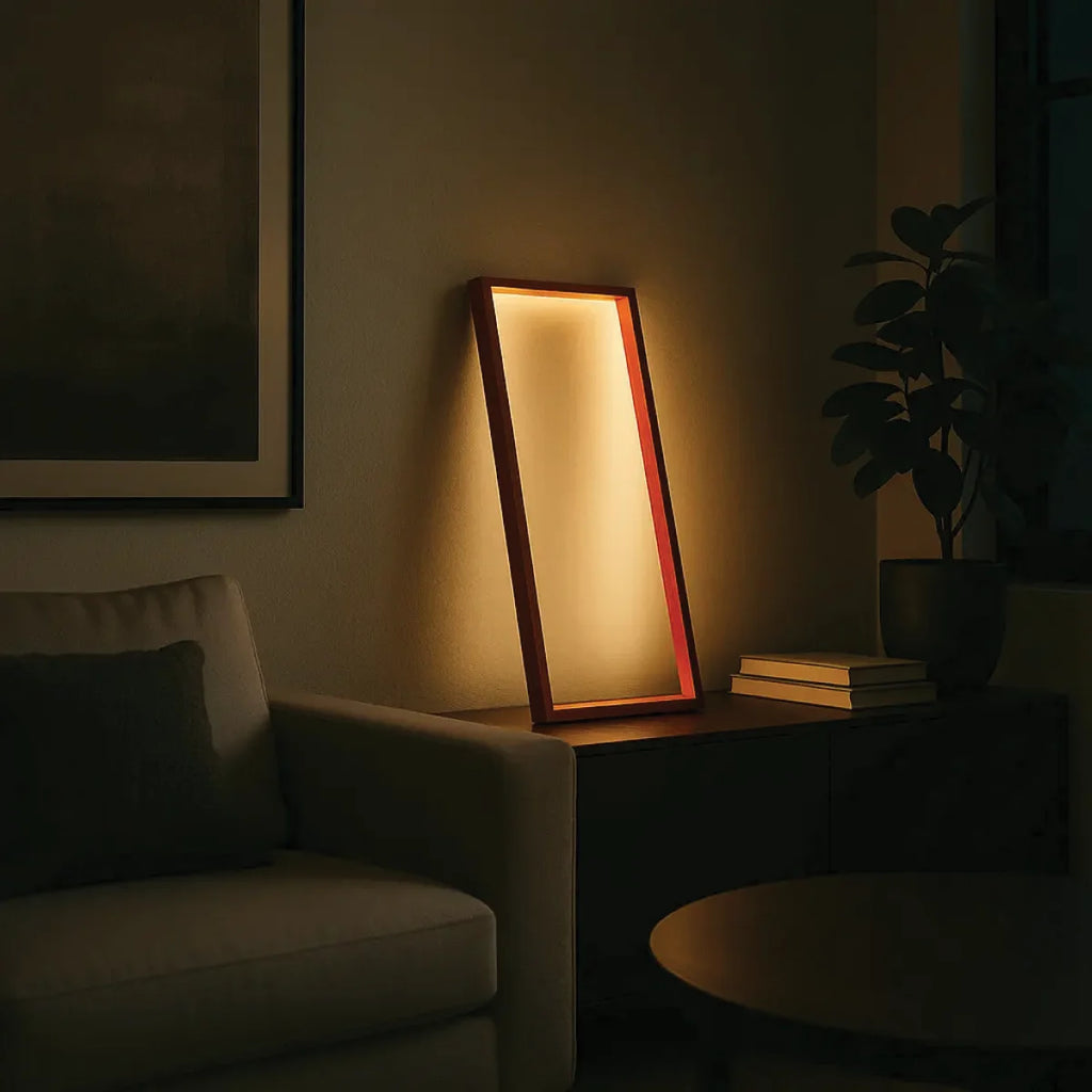 Handmade Cornice Table Lamp | Italian Minimalist Light Sculpture with Warm Ambient Glow. - Red