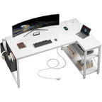 L Shaped Desk 66 inch Corner Desk with Storage Shelf Writing Computer Desk Saving Space for Home Office PC Workstation Laptop Table, White (customised ) - Brown