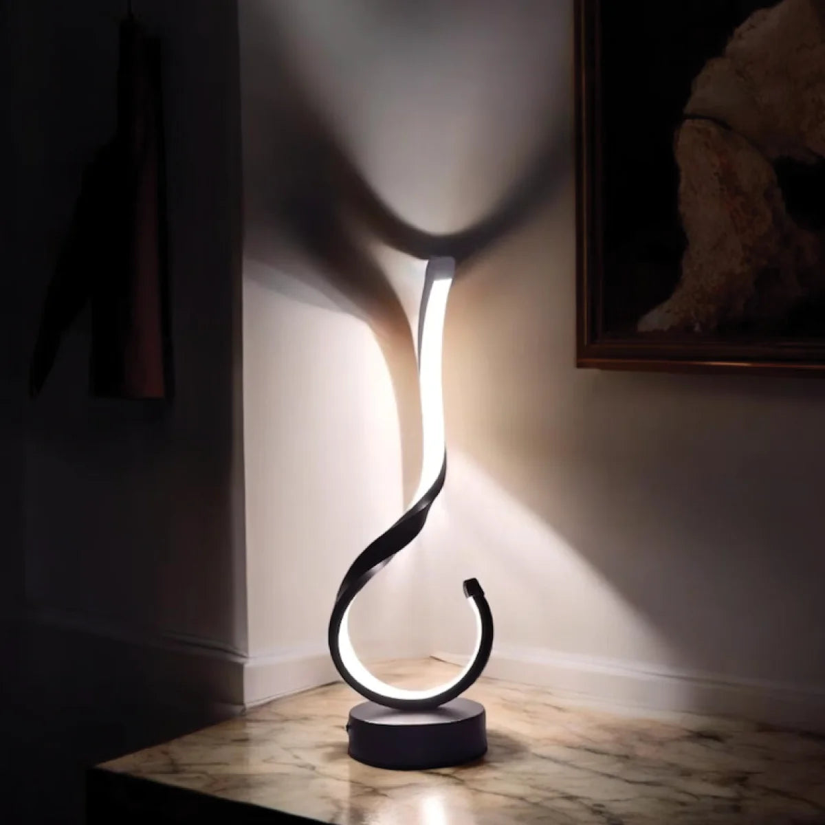 LED Desk Lamp: Black Aluminum Art Deco Bedside Reading Light