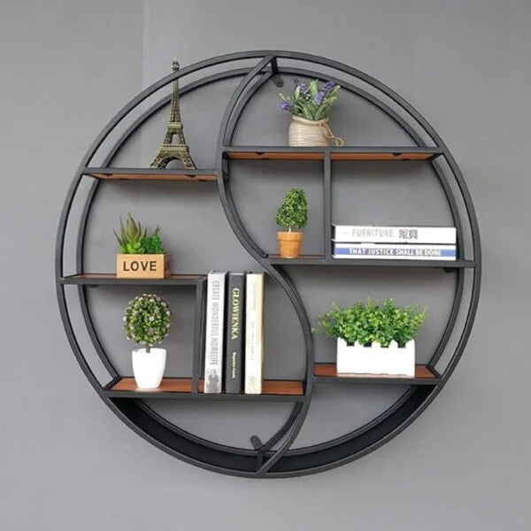 Wall-Mounted "YIN YANG" Metal Storage Floating Shelve Frame Decor