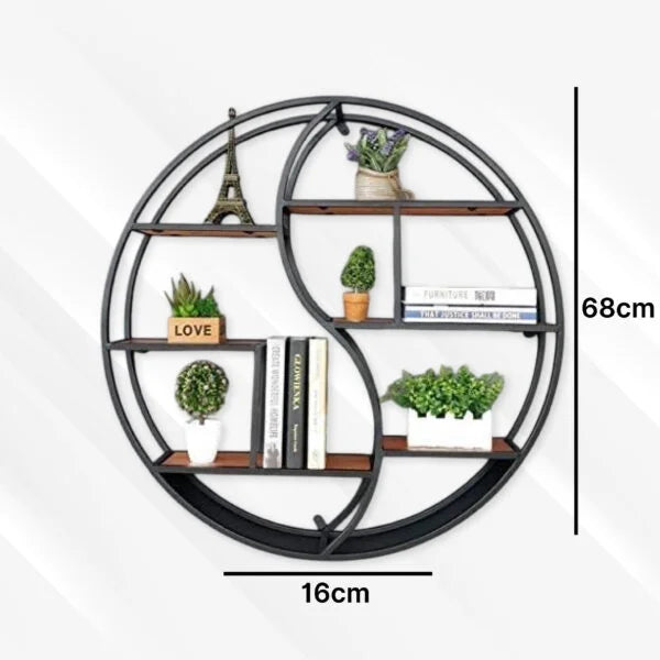 Wall-Mounted "YIN YANG" Metal Storage Floating Shelve Frame Decor