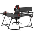 51 x 51 Inches Vista L-Shaped Desk with Monitor Stand and Drawer, Black