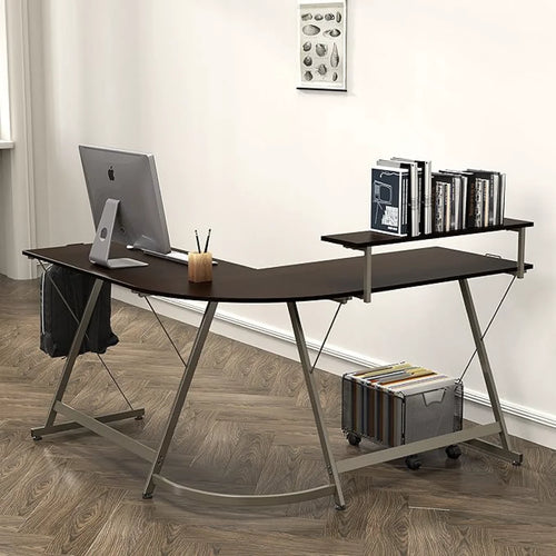 51 x 51 Inches Vista L-Shaped Desk with Monitor Stand and Drawer, Black