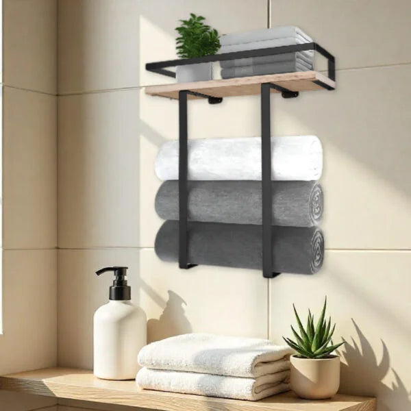 Towel Racks for Bathroom Wall Mounted with Wooden Shelf for Folding Large Towels - White, 15.74"5.31"18.5