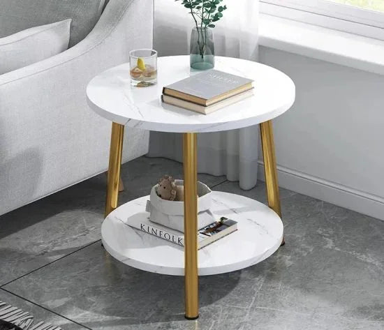 Elegant and Functional Double Layers Marble Side Table Set - Black
