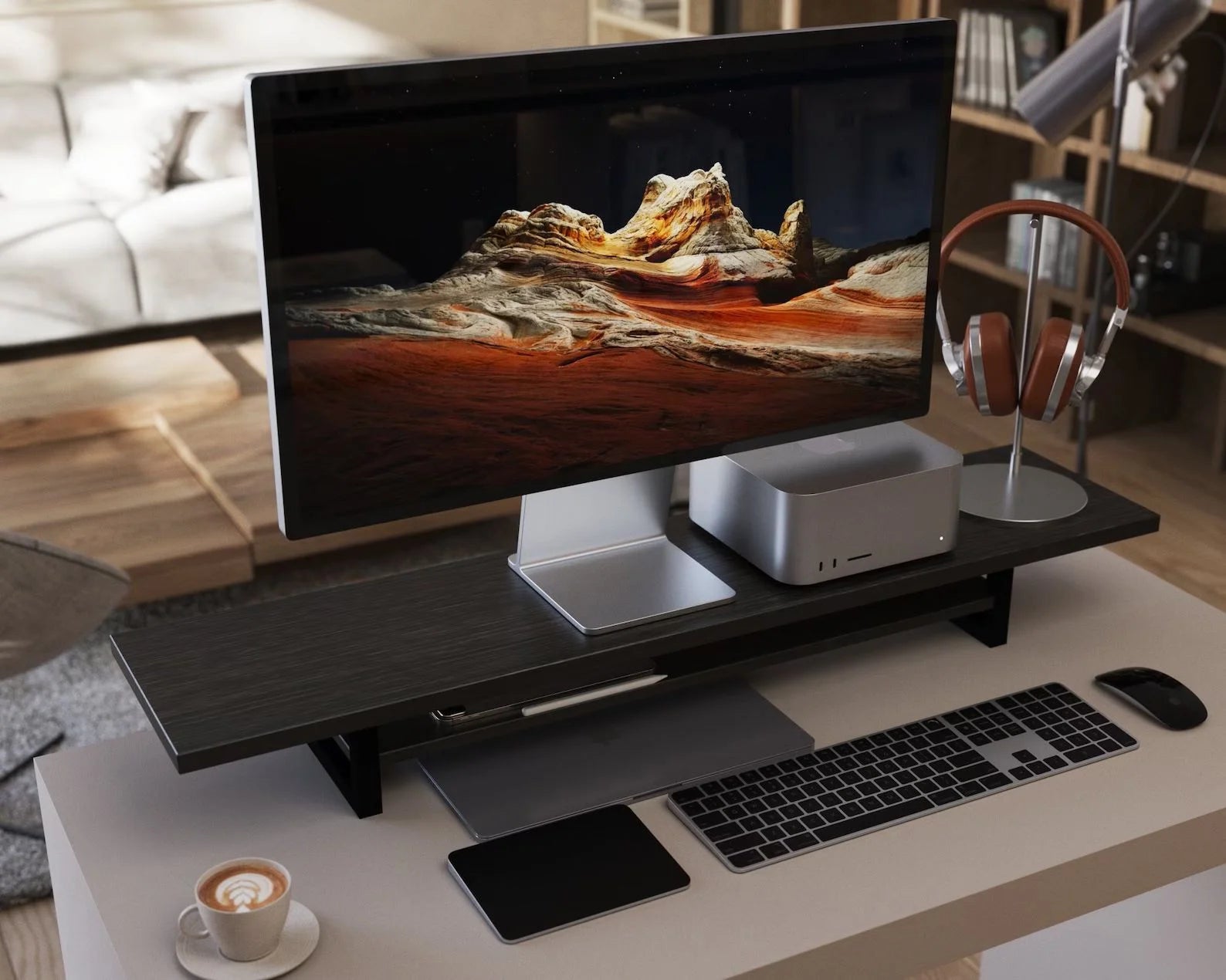 LED Stylish Dual Monitor stand with Desk Shelf to keep your things