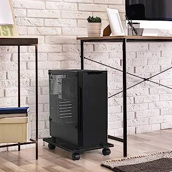 Under Desk Computer CPU Stand Cart CPU Holder with 4 Caster Wheels - light brown