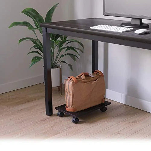 Under Desk Computer CPU Stand Cart CPU Holder with 4 Caster Wheels - light brown