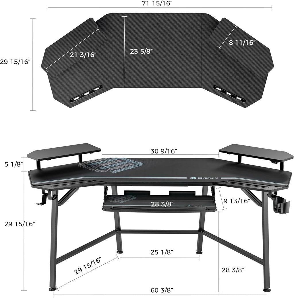 Eureka Ergonomic Aero 72-Inch Gaming Desk with RGB LED &Monitor Stand