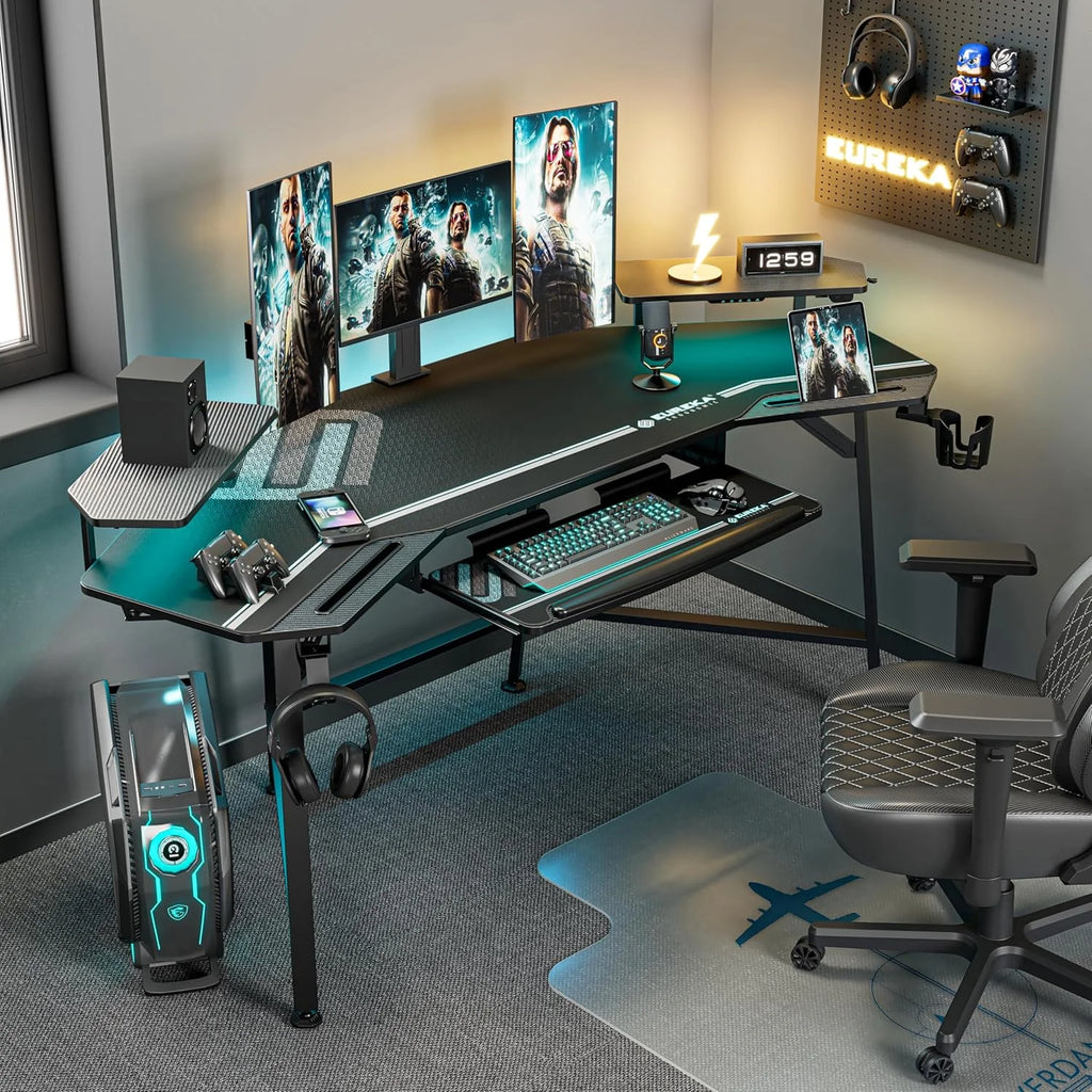 Eureka Ergonomic Aero 72-Inch Gaming Desk with RGB LED &Monitor Stand