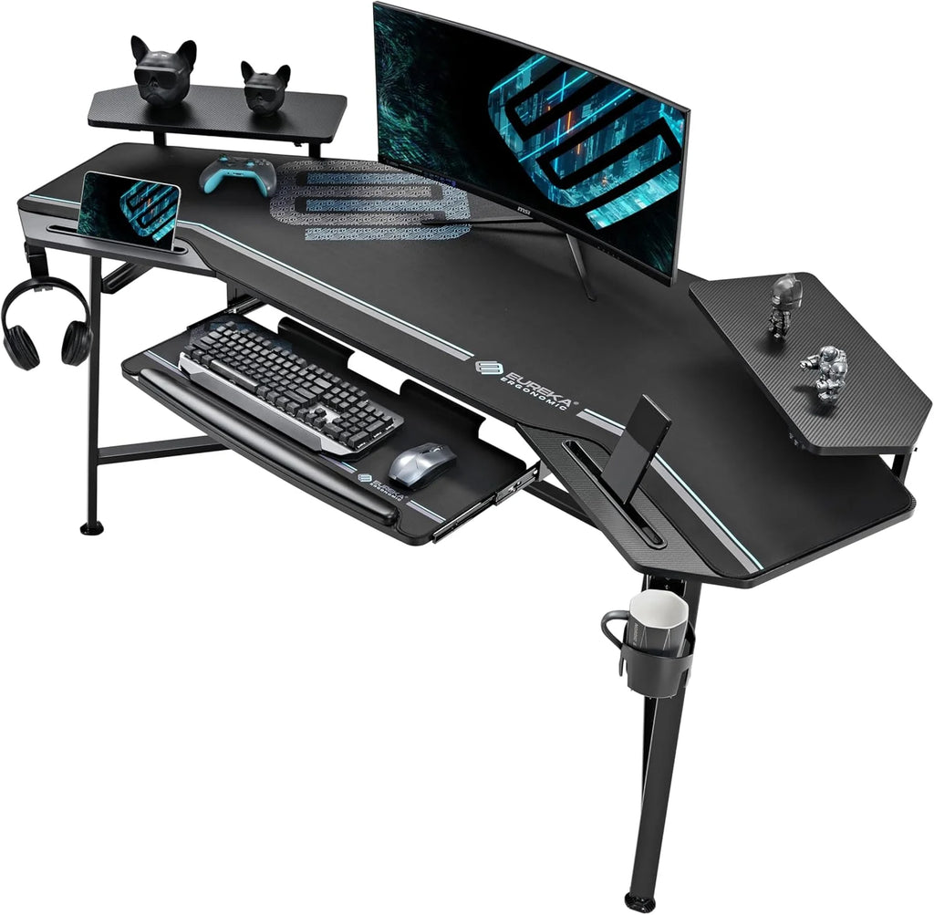 Eureka Ergonomic Aero 72-Inch Gaming Desk with RGB LED &Monitor Stand
