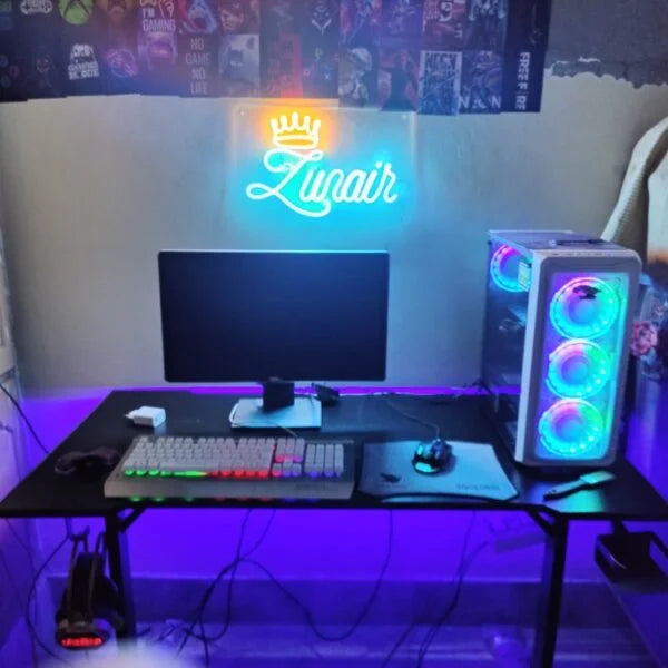 48-Inch Gaming Desk with LED Lights, Glossy Waterproof Top - 5 Feet