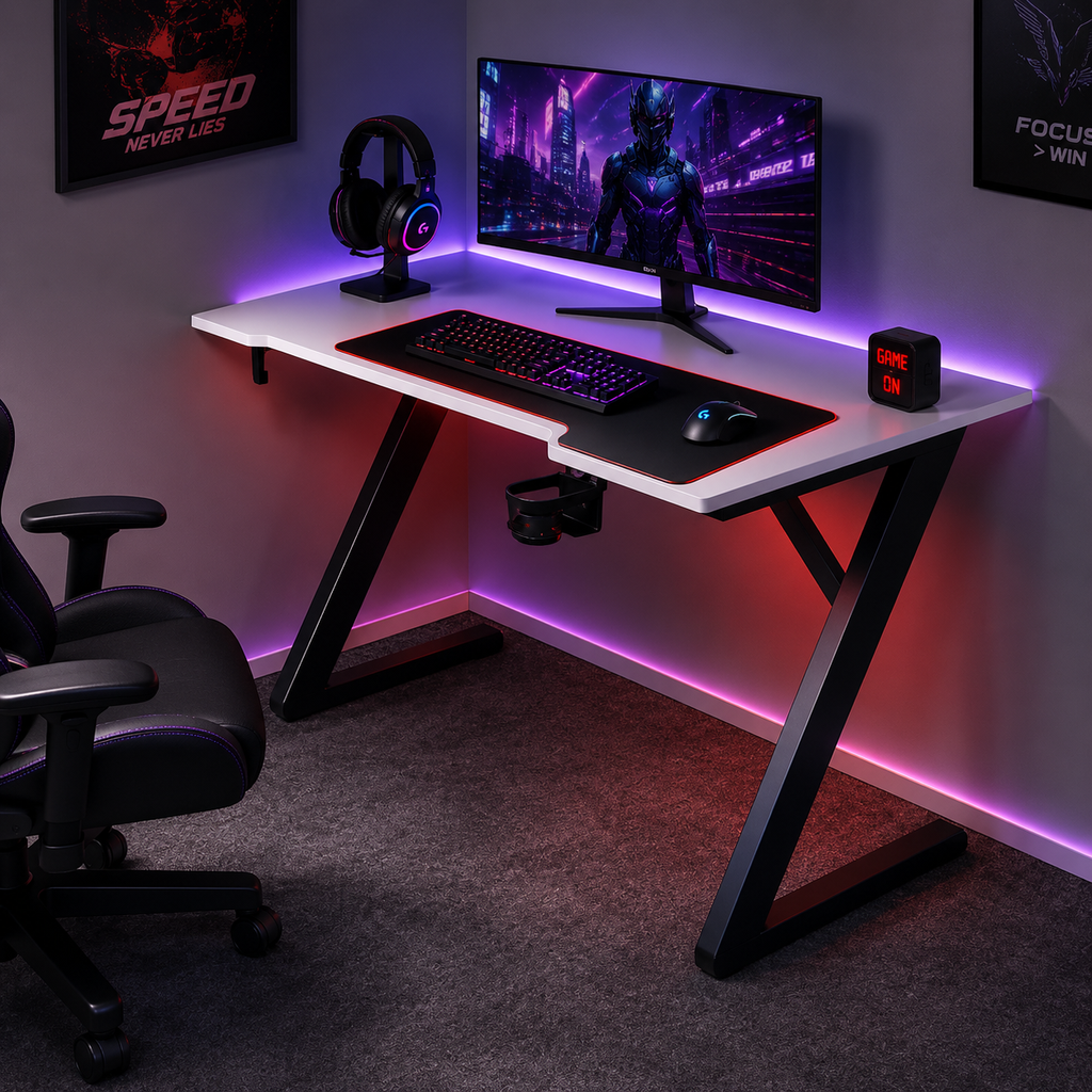 GameOver 48-Inch Ergonomic Gaming Desk with MDF and Lights - Black, 4 feet
