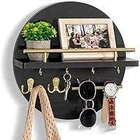 Wall Key Holder with Shelf, Hooks, and Mail Organizer - Black, 12.4"12.4"4.9