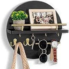 Wall Key Holder with Shelf, Hooks, and Mail Organizer - Black, 12.4"12.4"4.9