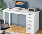 Computer Desk with 5 Drawers, 48 inches Home Office Desk with Storage, Modern Simple Laptop Desk Study Writing Table for Small Spaces - Brown+Black