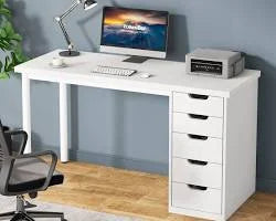 Computer Desk with 5 Drawers, 48 inches Home Office Desk with Storage, Modern Simple Laptop Desk Study Writing Table for Small Spaces - Brown+Black