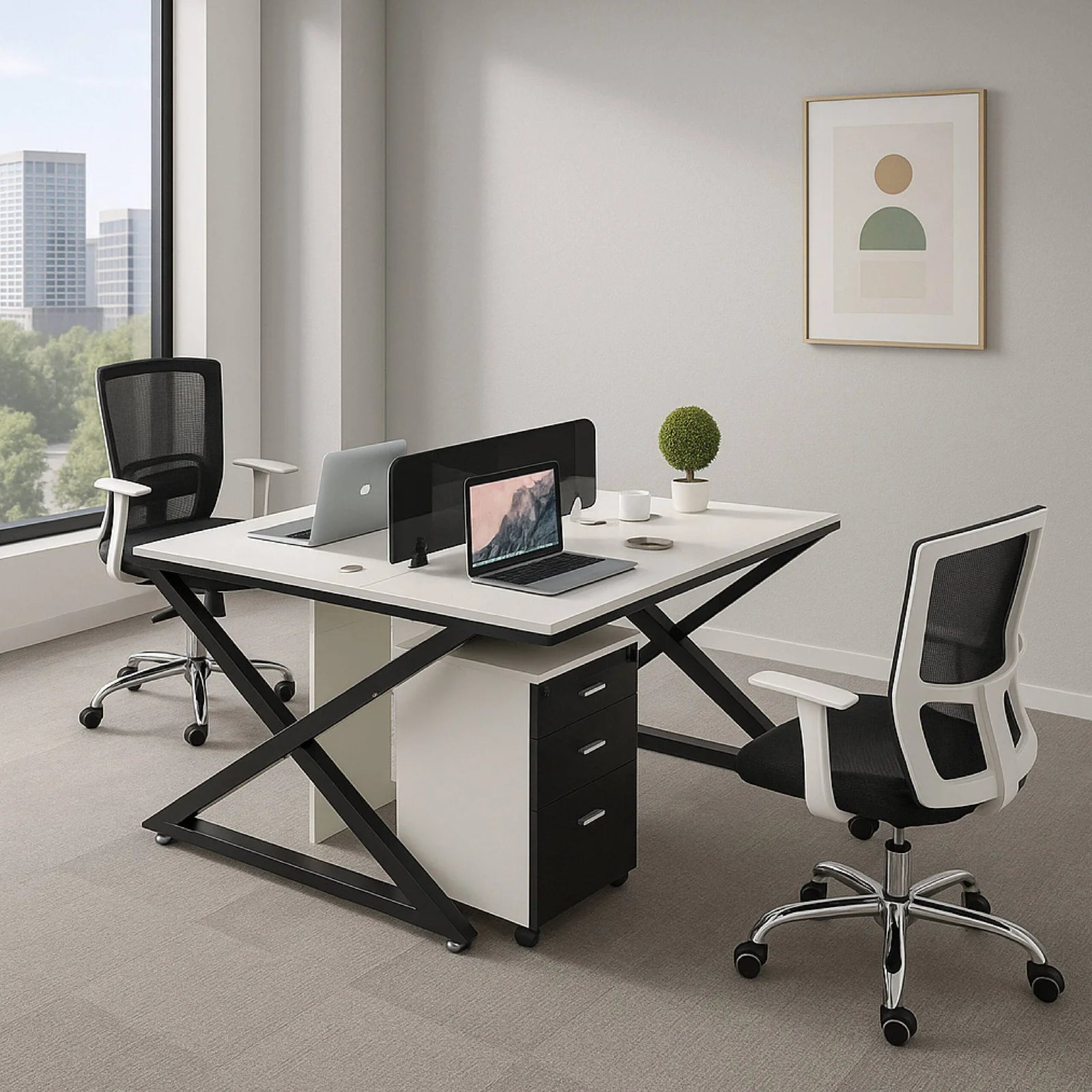 Office Workstation Table With Partition - 6 Seater
