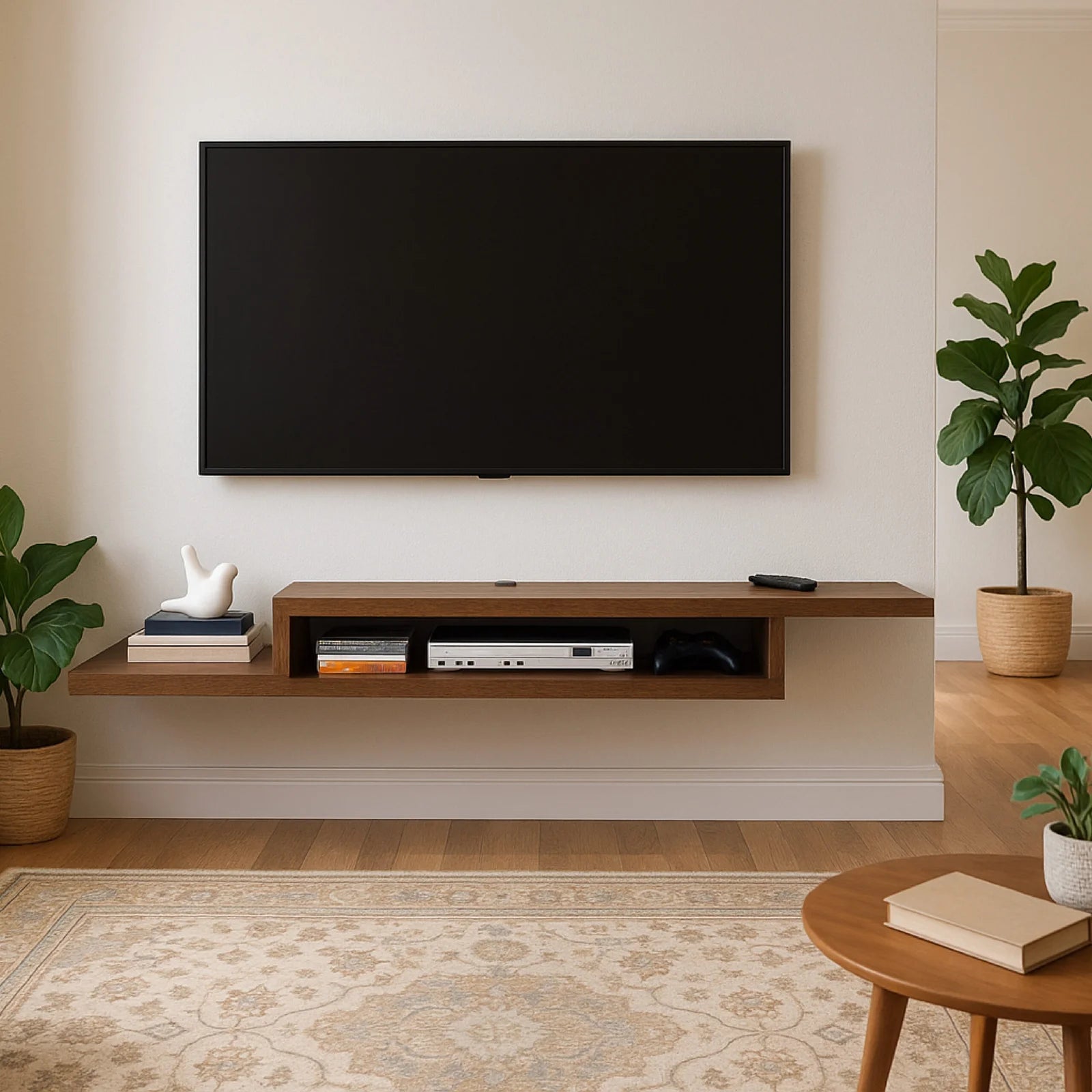 The Ultimate LED TV Shelf: Stylish and Functional Wall-Mounted Media Console - Brown, 60 inch