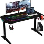 48 Inches Gaming Table With High Gloss Top LED Lights PC Gaming Desk Cyber 17, water proof