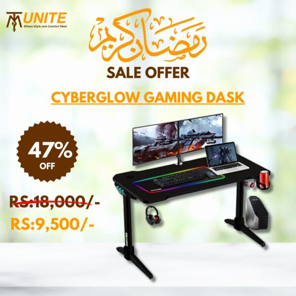 48 Inches Gaming Table With High Gloss Top LED Lights PC Gaming Desk Cyber 17, water proof