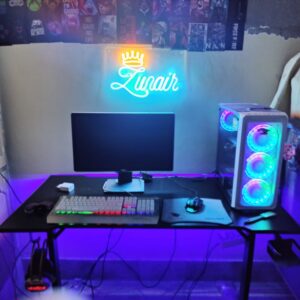 48-Inch Gaming Desk with LED Lights, Glossy Waterproof Top