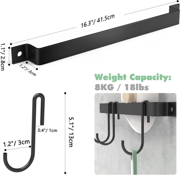 Kitchen Rail with 15 Hooks, 16 Inch Wall Mounted Hanging Utensil Rack Kitchen Utensil Hanger for Kitchen, 1 Pack - Image 3