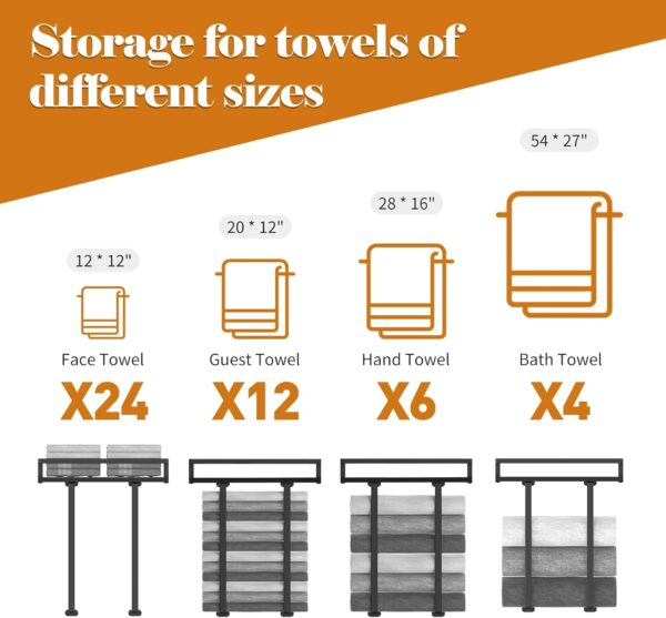 Towel Racks for Bathroom Wall Mounted, Xstydes Metal Towel Holder with Wooden Shelf for Folding Large Towels, Towel Storage for Small Bathroom Organizer Decor or RV Camping - Image 3